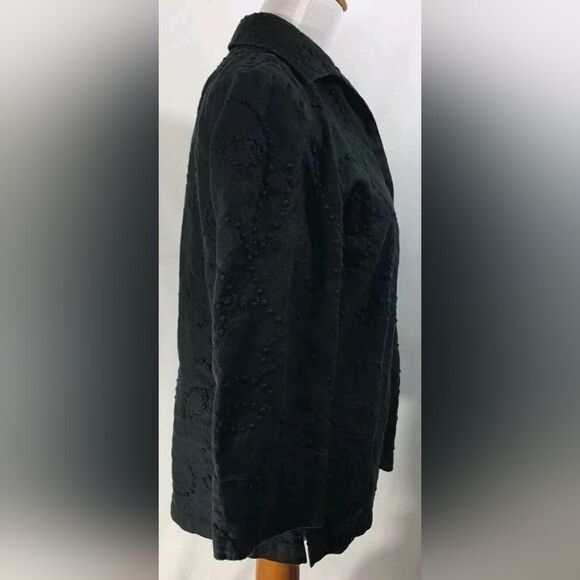 Jones New York Signature M Black 100% LINEN 3/4Slv ButtonUp Textured Women Shirt - Picture 4 of 10